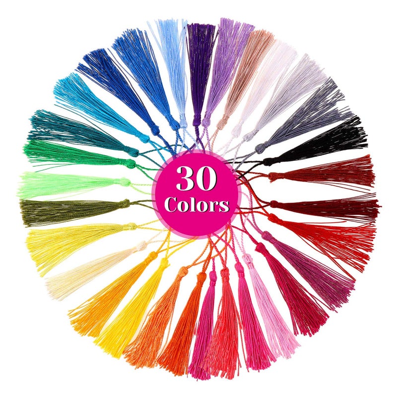 cridoz Tassels, Cridoz 120Pcs Bookmark Tassels Silky Handmade Soft Craft Mini Tassels with Loops for Bookmarks, Crafts and Jewelry Making, 30 Colors - Image 2